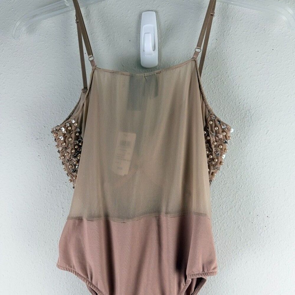 New Windsor Large Beige Sequin Beaded Mesh One Piece Bodysuit Party Festival - Picture 8 of 9